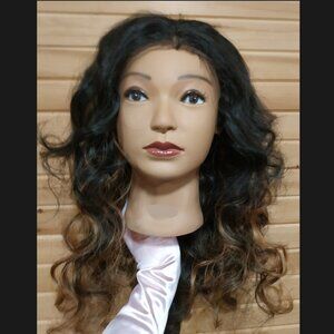 30" 5x5 Glueless Lace Front Synthetic Wig, Black with Honey Blonde Highlights